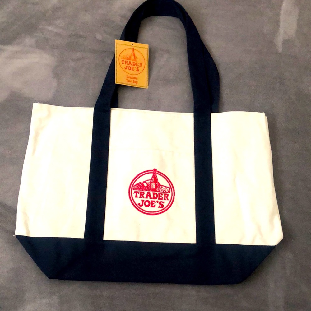 Trader Joe's large Navy Blue Reusable Canvas Tote Bag
